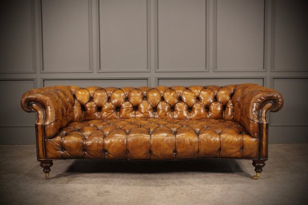 Tan Leather Chesterfield Sofa, 1920s for sale at Pamo