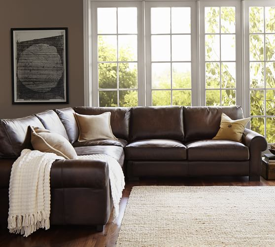 Turner Roll Arm Leather 3-Piece L-Shaped Sectional | Pottery Ba