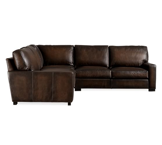 Turner Square Arm Leather 3-Piece L-Shaped Corner Sectional .