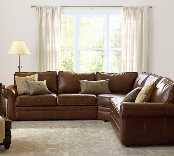 Pearce Roll Arm Leather 3-Piece L-Shape Sectional with Wedge .