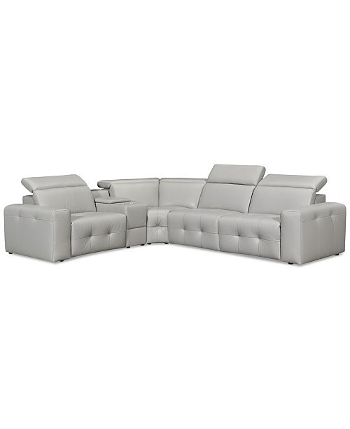 Furniture Haigan 5-Pc. Leather "L" Shape Sectional Sofa with 2 .