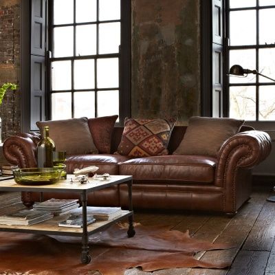 Distressed leather lounge suite -must have! | Country chic living .