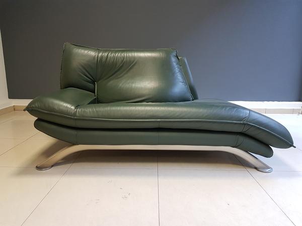 Vintage Designer Modern Green Leather Lounge Sofa Small .