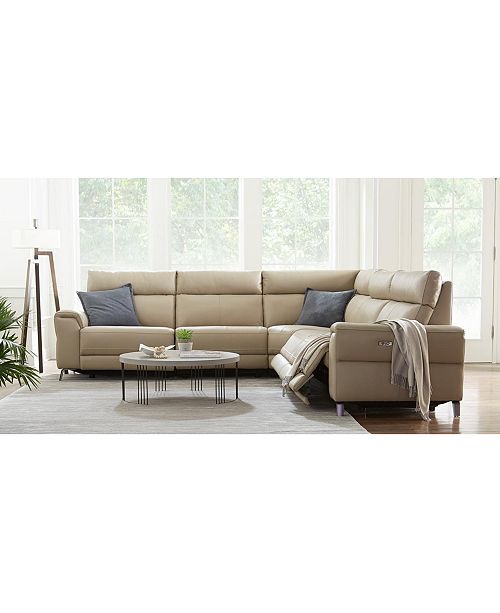 Furniture Raymere Fabric & Leather Power Reclining Sectional Sofa .
