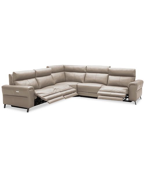 Furniture Raymere Fabric & Leather Power Reclining Sectional Sofa .