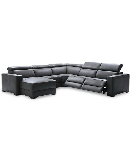 Furniture Nevio 5-pc Leather Sectional Sofa with Chaise, 2 Power .
