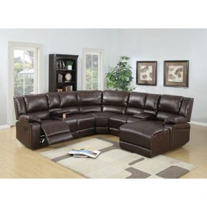Poundex Segudet Bonded Leather Motion Sectional Sofa (Brown .