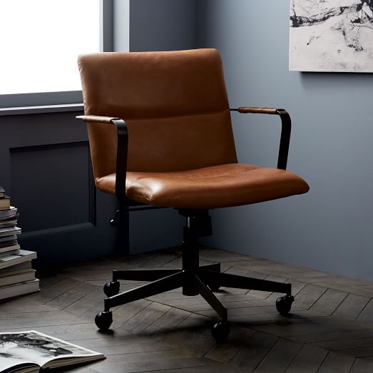 Cooper Mid-Century Leather Swivel Office Chair | Home office .
