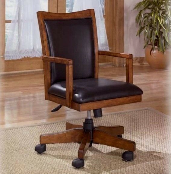 Bowery Hill Mid Back Faux Leather Executive Office Chair in Smoke .