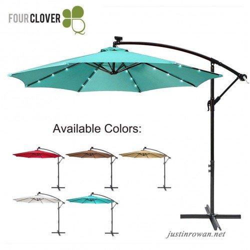 FOUR CLOVER 10 Ft Deluxe Solar 32 LED Lighted Patio Umbrella .