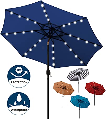 Amazon.com : Blissun 9 ft Solar Umbrella 32 LED Lighted Patio .