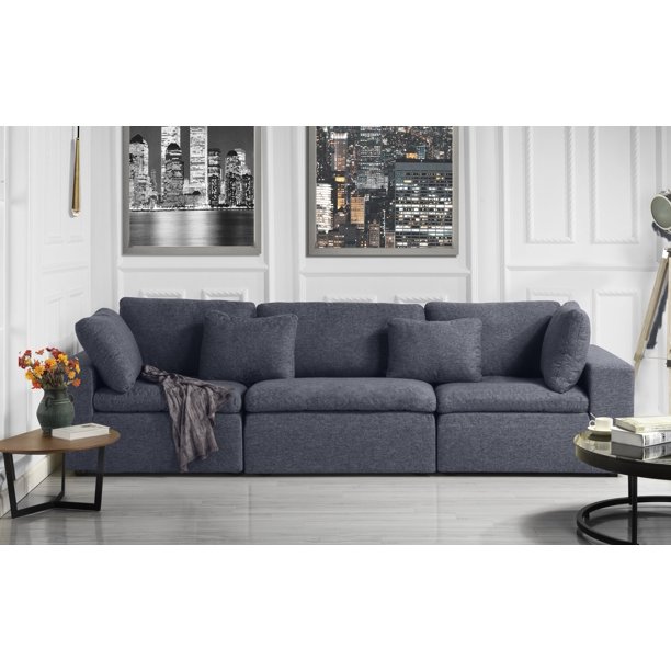 Mobilis Modern Low Profile Linen Fabric Sofa, Dark Grey - Walmart .