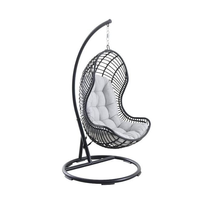allen + roth Black Wicker Metal Hanging Rocking Chair(s) with Gray .