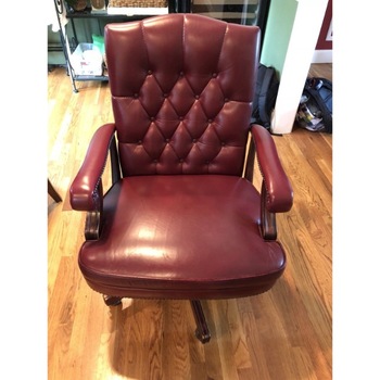 Executive Nail Head Burgundy Leather Rolling Arm Desk Wing Chair .