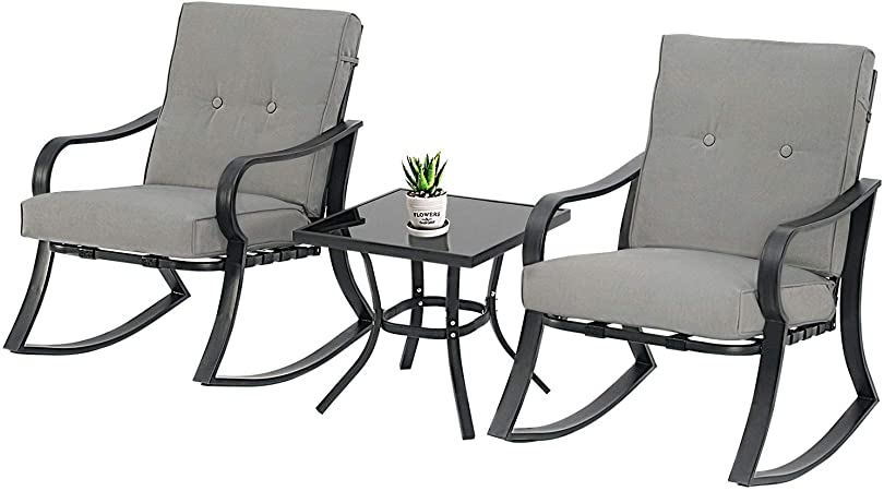 Amazon.com: SOLAURA 3-Piece Outdoor Rocking Chairs Bistro Set .