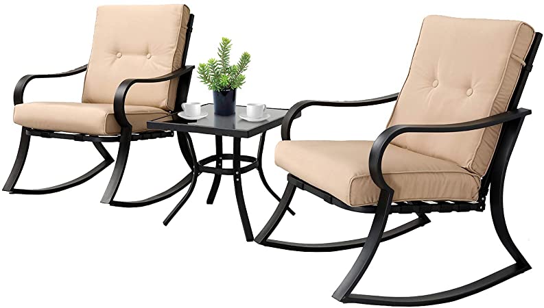 Amazon.com: SOLAURA 3-Piece Outdoor Rocking Chairs Bistro Set .