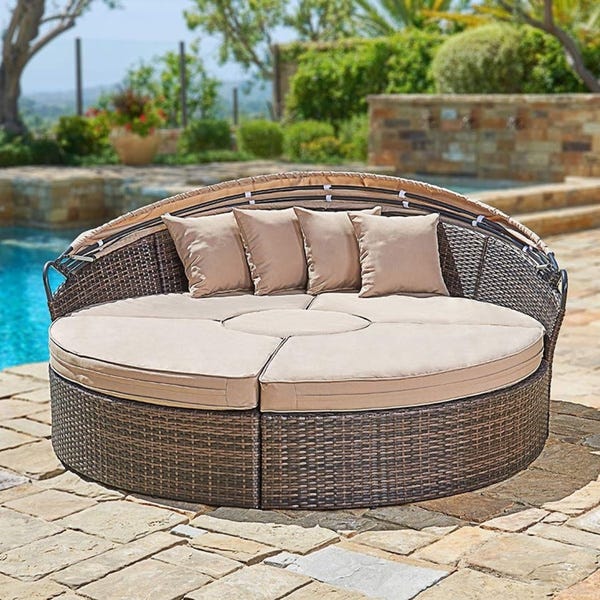 Shop Nuon 5-piece Outdoor Wicker Patio Canopy Daybed Set by .