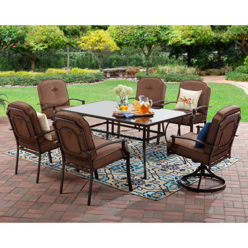 Mainstays Wentworth Outdoor Patio Dining Set, Cushioned Metal 7 .