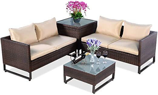 Amazon.com: TANGKULA Patio Furniture Set 4 Piece, Outdoor Wicker .