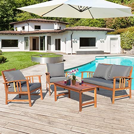 Amazon.com: Tangkula 4 PCS Wood Patio Furniture Set, Outdoor .
