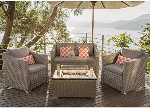 Amazon.com: COSIEST 4-Piece Fire Pit Table Outdoor Furniture, Warm .