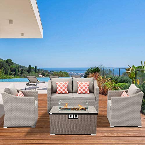 Amazon.com: Outdoor 4-Piece Patio Furniture w Propane Fire Pit .