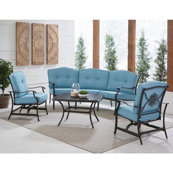 Hanover Traditions 4-Piece Aluminum Patio Conversation Set with .