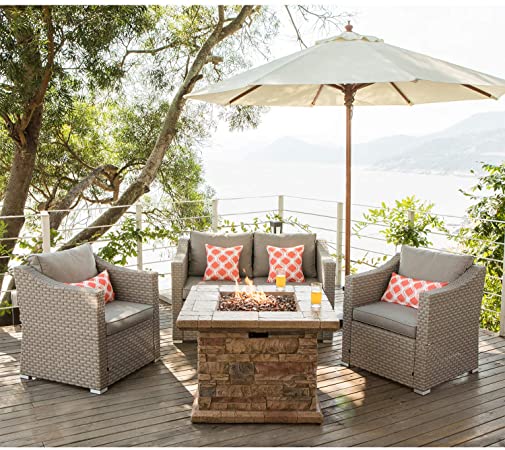Amazon.com: COSIEST 4-Piece Faux Brown Fire Pit Outdoor Furniture .