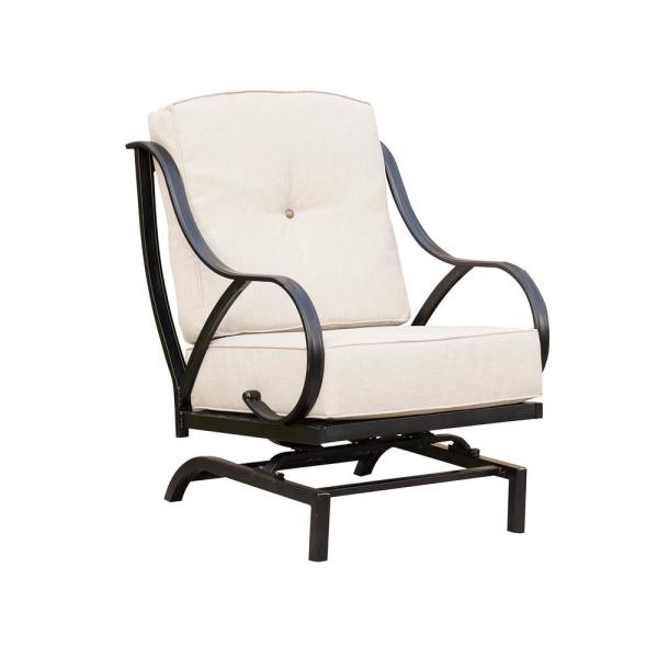 Patio Festival Metal Outdoor Rocking Chair with Beige Cushions .