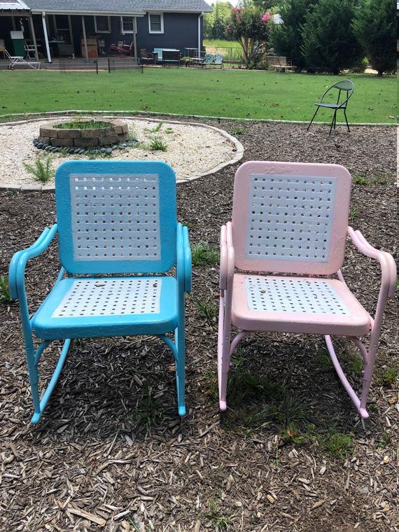 Vintage Set of Metal Rocking Chairs Motel Patio Chairs Rustic | Et