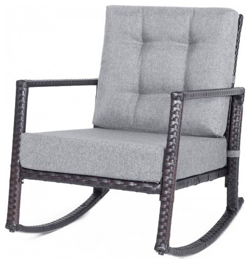 Cushioned Rattan Rocker Chair Rocking Armchair Chair Outdoor Patio .