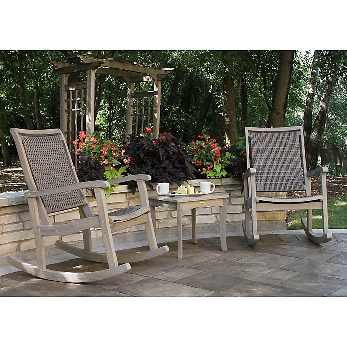 Outdoor Interiors® 3-Piece Eucalyptus & Wicker Rocking Chair Set .
