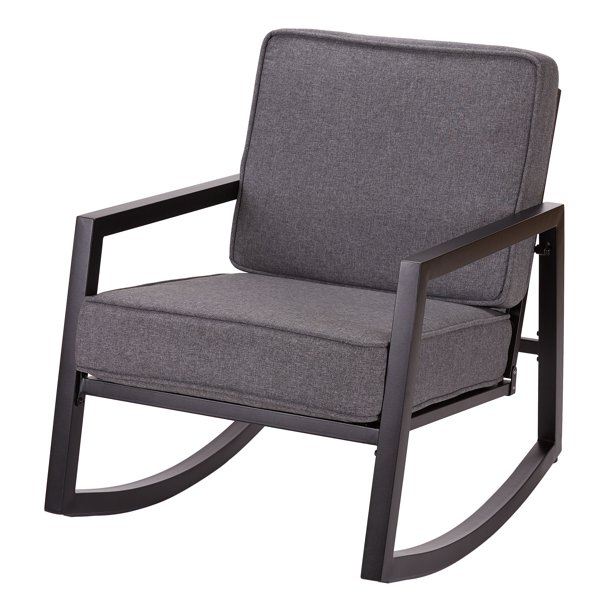 Mainstays Moss Falls Patio Rocking Chair with Gray Cushions .