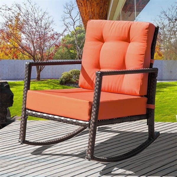 Shop Merax Outdoor Patio Wicker Rocking Chair with Cushions .