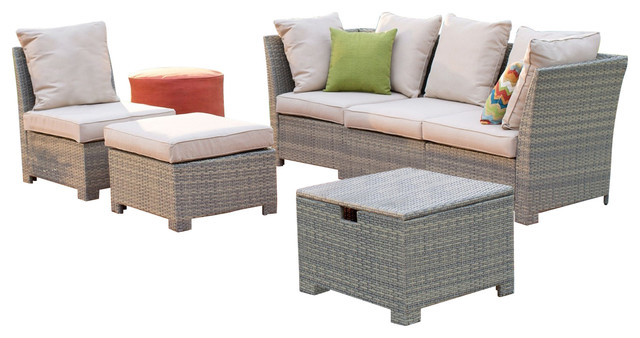 Natural Outdoor Wicker Resin Patio Furniture Conversation Set .