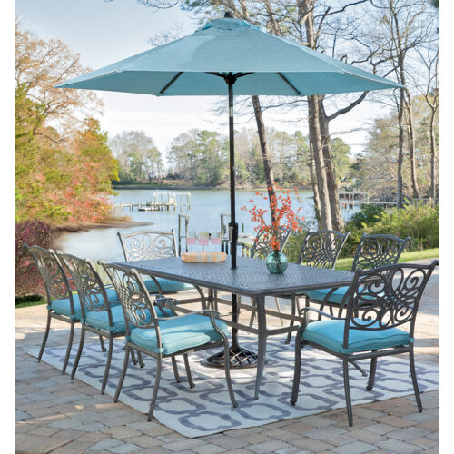 Hanover Traditions 9-Piece Gray Patio Dining Set with 8 Ch