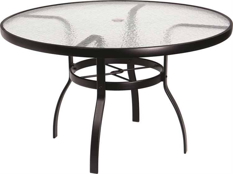 Woodard Aluminum Deluxe 48''Wide Round Obscure Glass Top Table .