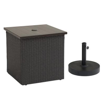 Sunjoy Waldo Brown Square Steel Side Table with Umbrella Stand .