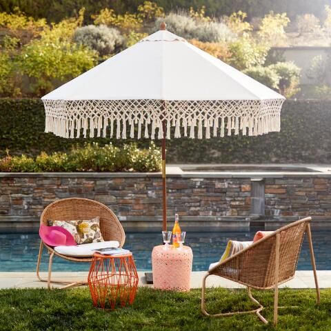 Natural 9 Ft Replacement Umbrella Canopy With Fringe | Outdoor .