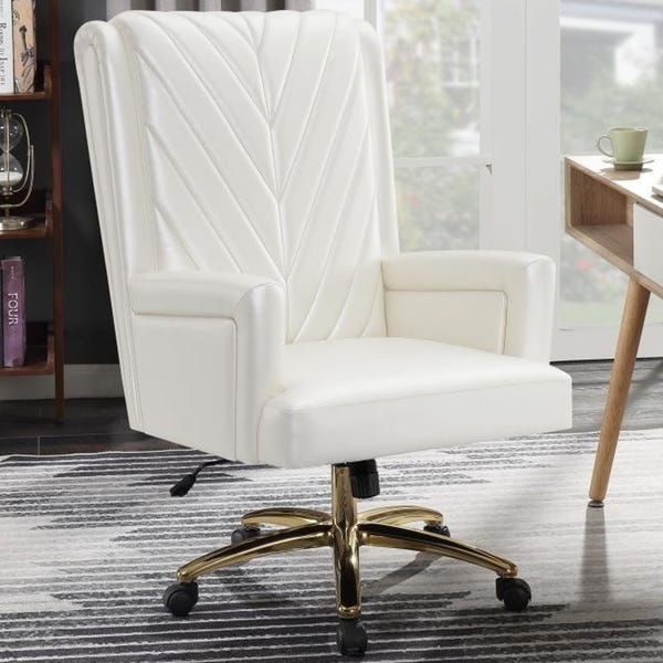 Shop Plush Pearly White Executive Office Chair with Metal Brass .