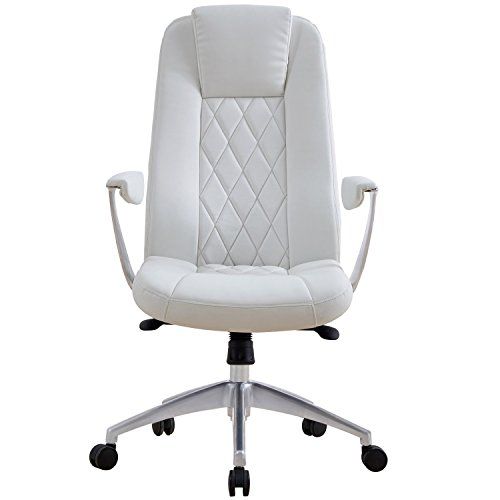 LSCING Snow-White Leather Executive Office Chair Plush Foam Seat .