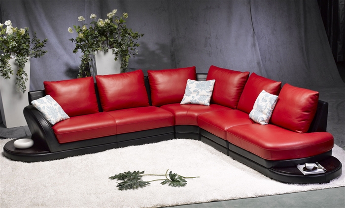 Modern Red/Black Leather Sectional Sofa TOS-FY7
