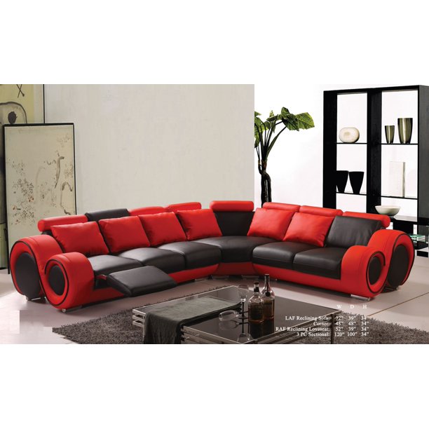 Modern Classic Contemporary Red And Black Bonded Leather Sectional .