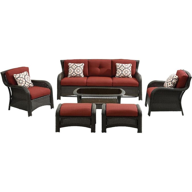 Hanover Strathmere 6-Piece Metal Frame Patio Conversation Set with .