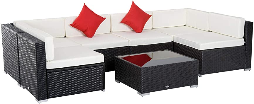 Amazon.com: Outsunny 7-Piece Outdoor Wicker Patio Sofa Set, Modern .