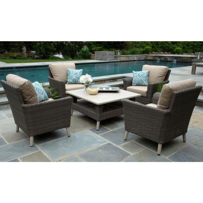 Canopy Noble 5-Piece Resin Wicker Patio Conversation Set with .