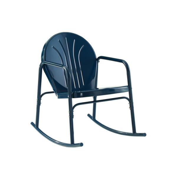 CROSLEY FURNITURE Griffith Navy Metal Outdoor Rocking Chair (2 .