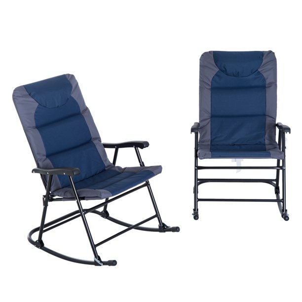 Outsunny Folding Padded Outdoor Camping Rocking Chair 2 Piece Set .