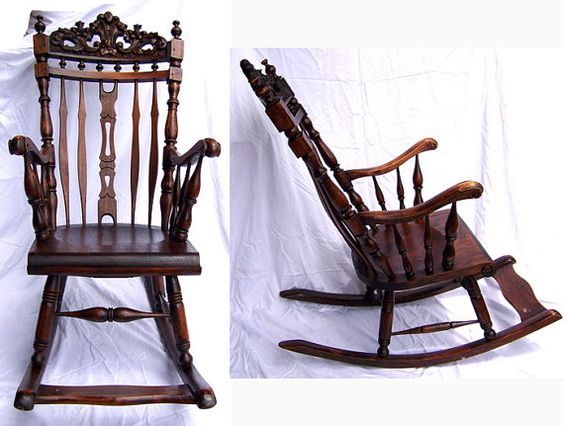 Antique rocking chair hand carved baroque mahogany Victorian .