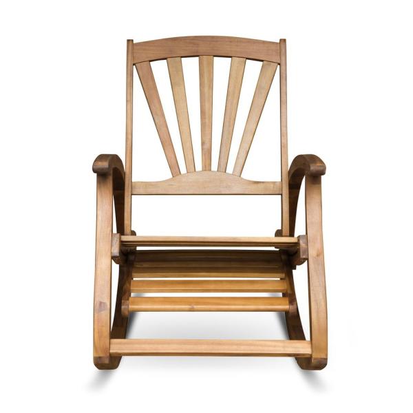 Noble House Sunview Teak Brown Wood Outdoor Rocking Chair with .